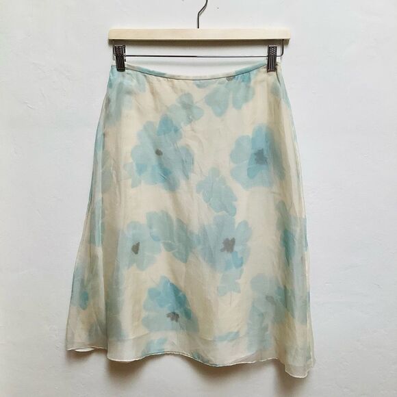 OSCAR DE LA RENTA WATERCOLOR WASH SILK SKIRT SIZE 6 FLORAL - Picture 1 of 6